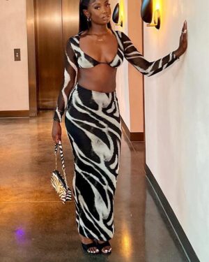 Stripe Bra Top & Hip Skirt Two Piece Set