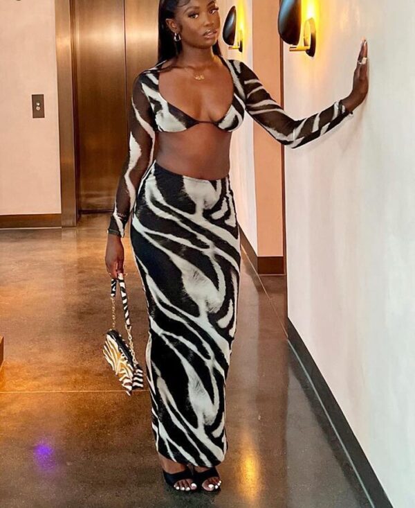 Stripe Bra Top & Hip Skirt Two Piece Set