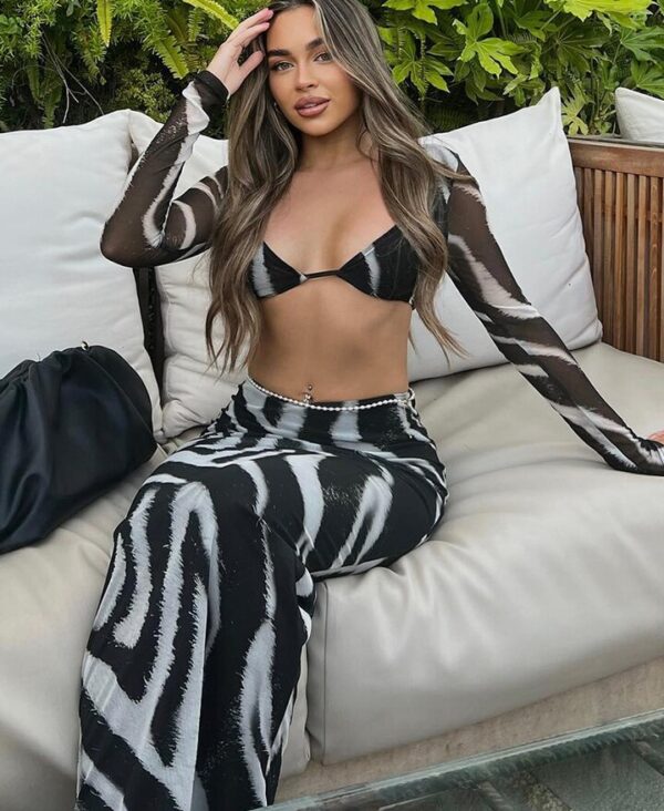 Stripe Bra Top & Hip Skirt Two Piece Set - Image 3