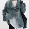 Turtleneck Single Breasted Denim Jacket - Image 4