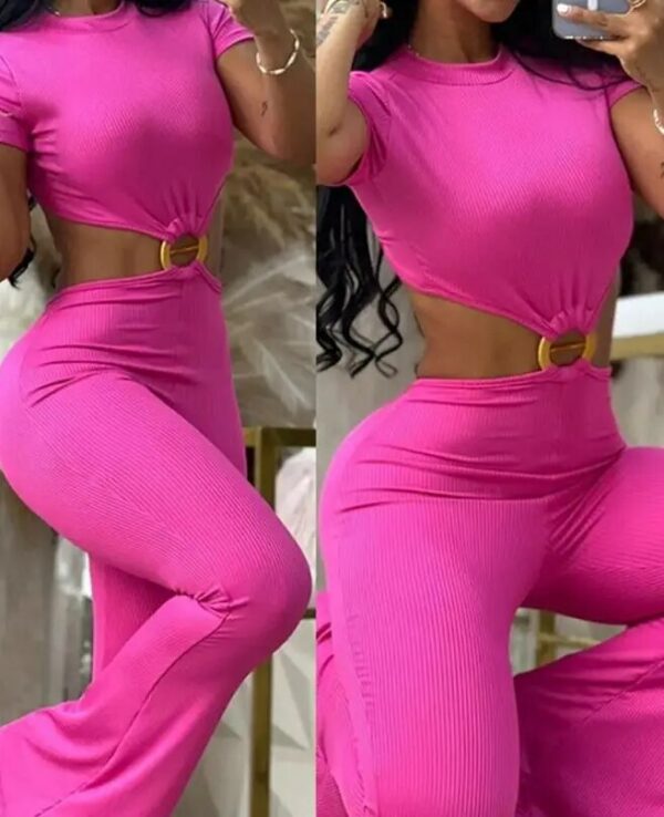 Flare Leg Cutout One Piece Jumpsuit - Image 3