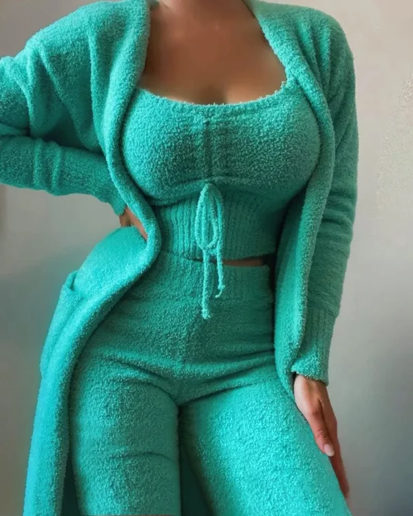 Velvet 3 Piece Gown, Crop Top and Pants Pyjamas Set - Image 9