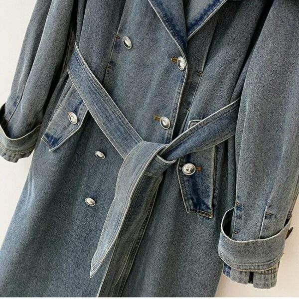 Denim Long Trench Jacket - Image 6
