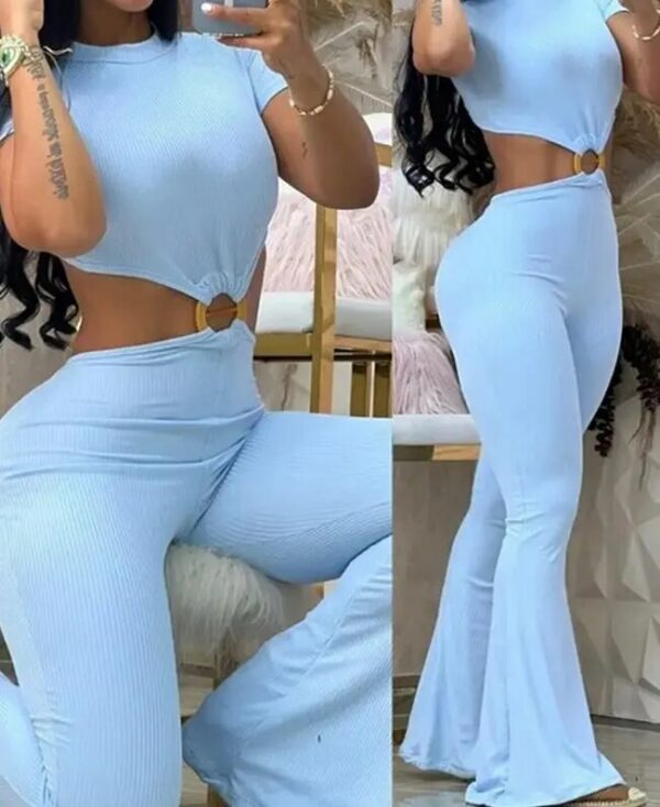 Flare Leg Cutout One Piece Jumpsuit - Image 6