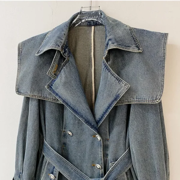 Denim Long Trench Jacket - Image 5