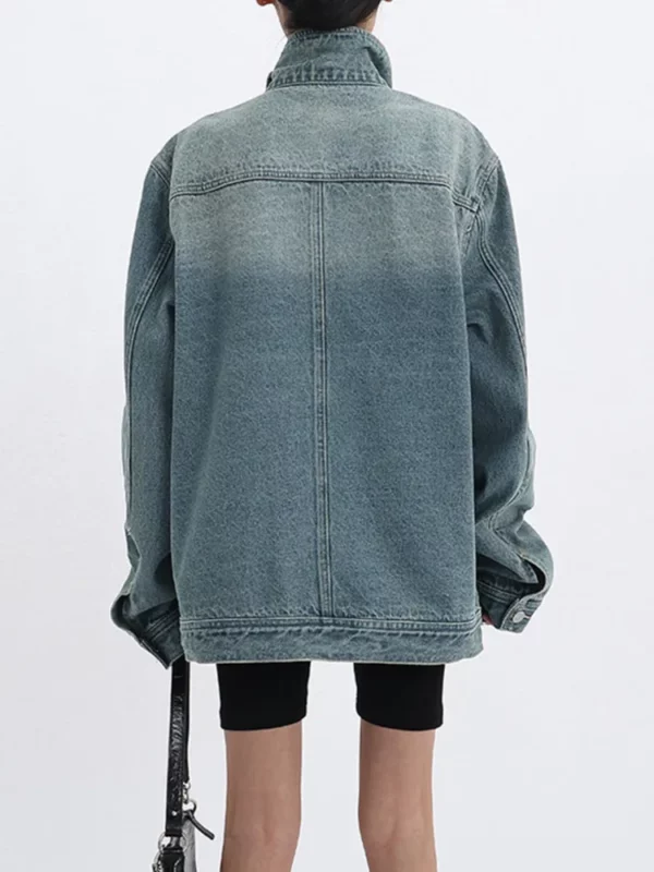 Turtleneck Single Breasted Denim Jacket - Image 5