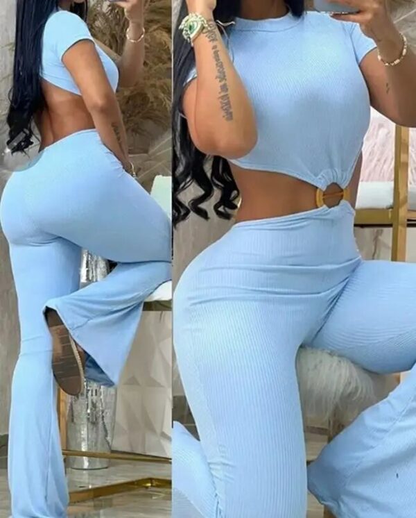 Flare Leg Cutout One Piece Jumpsuit - Image 5