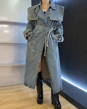 Denim Long Trench Jacket