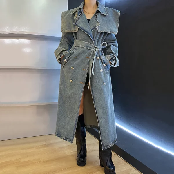 Denim Long Trench Jacket - Image 2