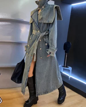 Denim Long Trench Jacket