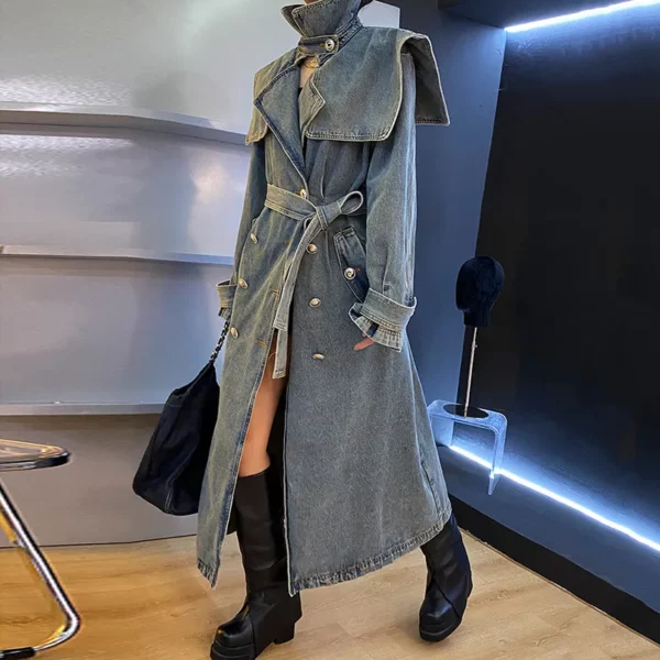 Denim Long Trench Jacket
