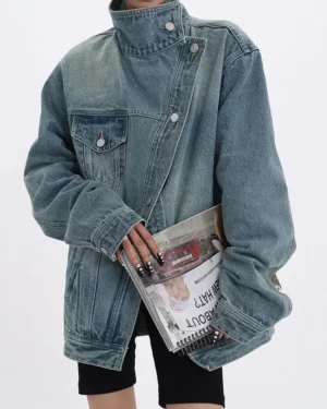 Turtleneck Single Breasted Denim Jacket