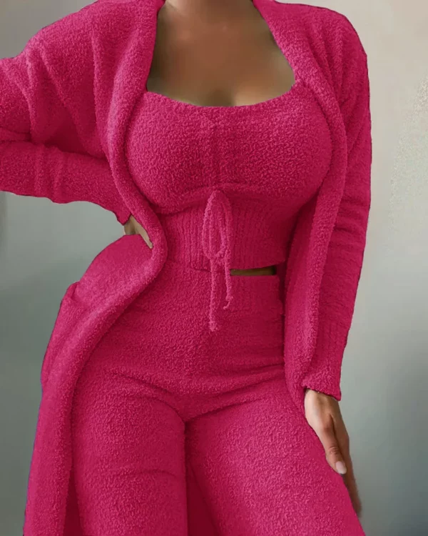 Velvet 3 Piece Gown, Crop Top and Pants Pyjamas Set - Image 8
