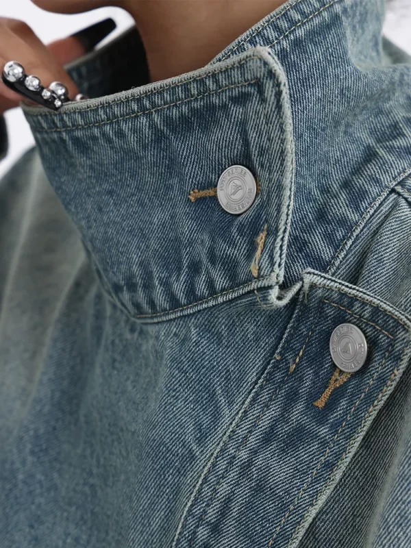 Turtleneck Single Breasted Denim Jacket - Image 6