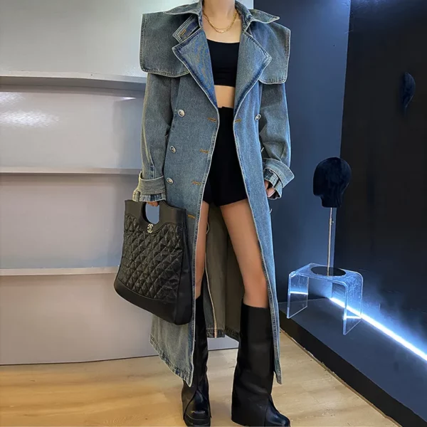 Denim Long Trench Jacket - Image 3