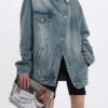 Turtleneck Single Breasted Denim Jacket - Image 3