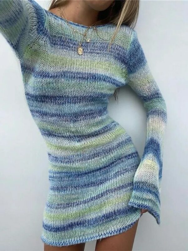Blue Striped Knit Mini Dress