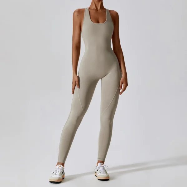 Mocha Brown Push-up One Piece Sleeveless Jumpsuit - Image 3