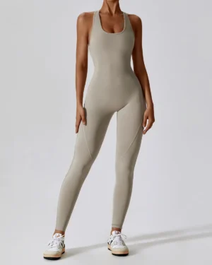 Mocha Brown Push-up One Piece Sleeveless Jumpsuit