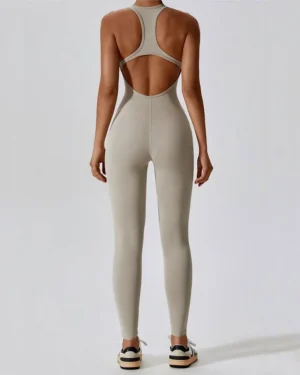 Mocha Brown Push-up One Piece Sleeveless Jumpsuit