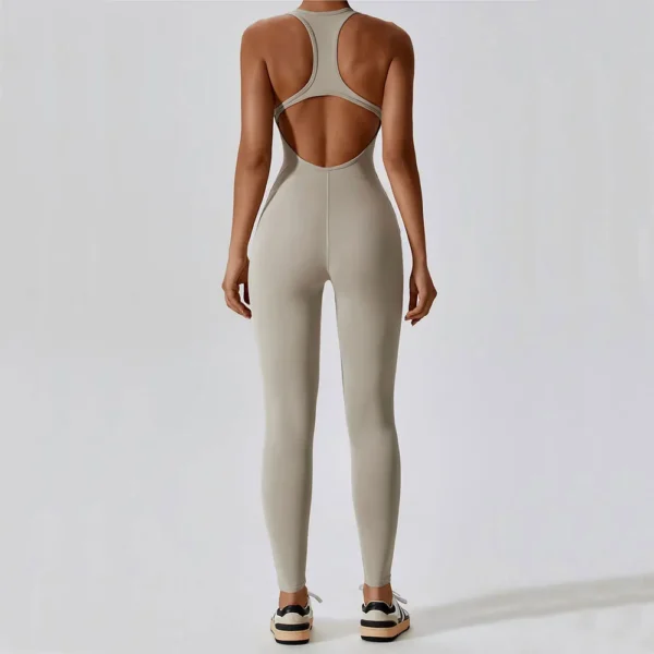 Mocha Brown Push-up One Piece Sleeveless Jumpsuit - Image 2