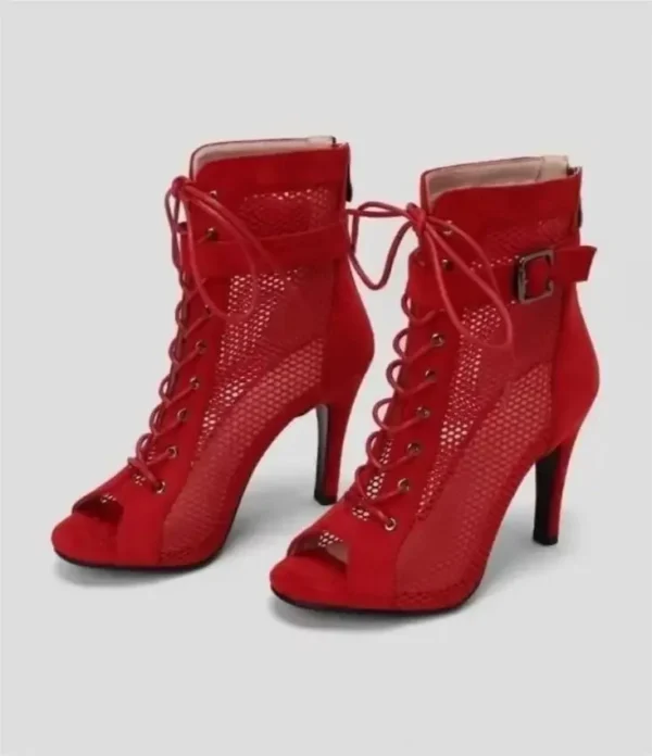 Red Suede Peep Toe Boots – 9.84CM Heel - Image 2