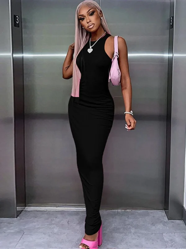 Black Ribbed Sleeveless Maxi Dresses - Image 2