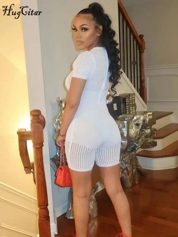 White Knitted Short Sleeve Playsuit - Image 2