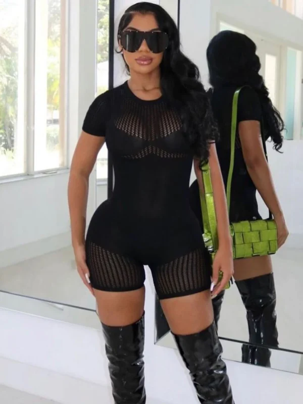Black Knitted Short Sleeve Playsuit