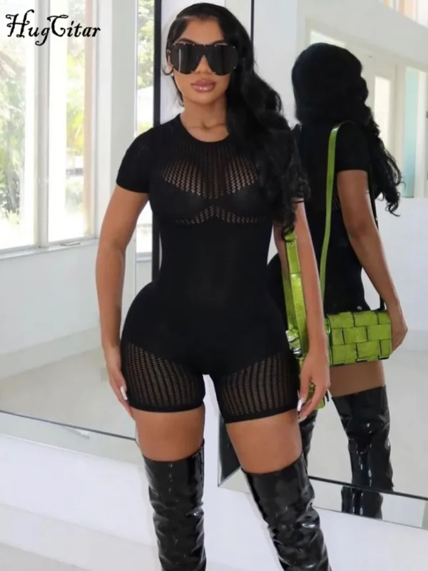 Black Knitted Short Sleeve Playsuit - Image 2