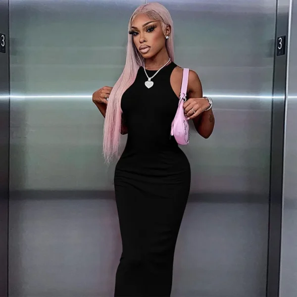 Black Ribbed Sleeveless Maxi Dresses