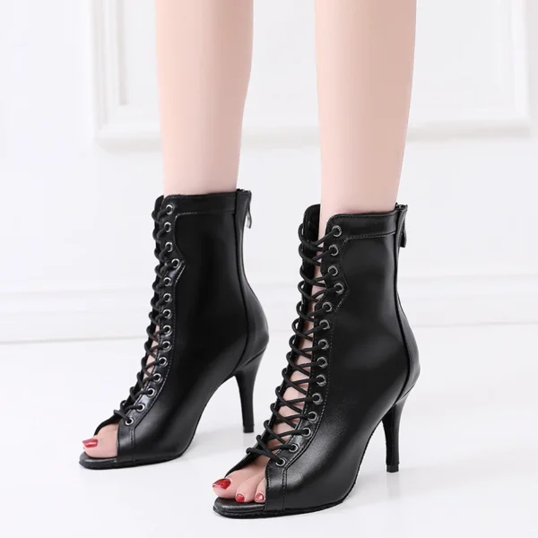 Black Latin Lace-Up Stilettos Heel - 8.5cm