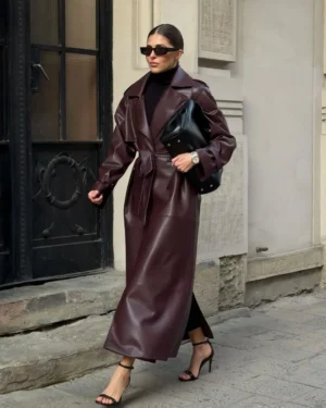 Lace Up Matte Long Leather Jacket