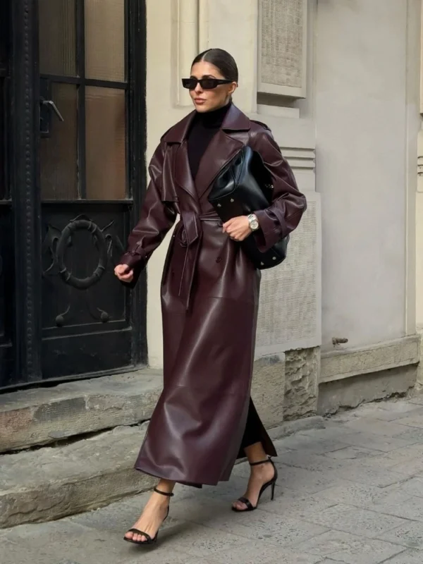 Lace Up Matte Long Leather Jacket