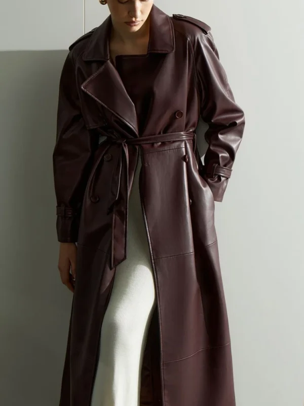 Lace Up Matte Long Leather Jacket - Image 3
