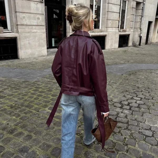 Faux Leather Bomber Jacket - Image 2