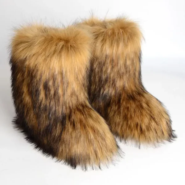 Gold Fluffy Mid-Calf Boots