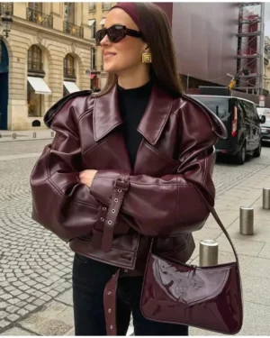 Faux Leather Bomber Jacket