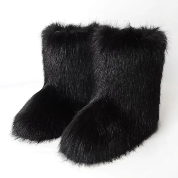 Black Fluffy Mid-Calf Boots - Image 3