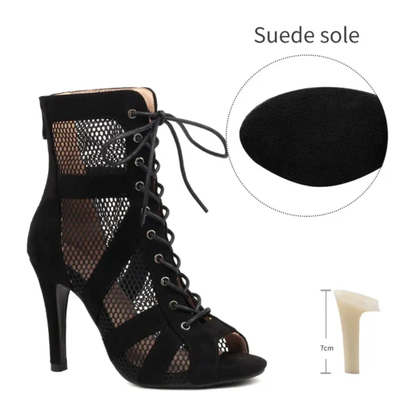 High-Top Suede Heels - Black - Image 4